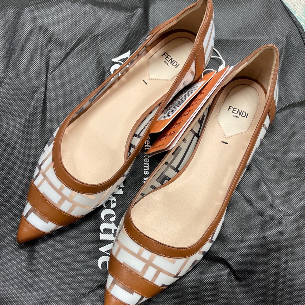Fendi White PVC Colibri Brown Leather FF Logo